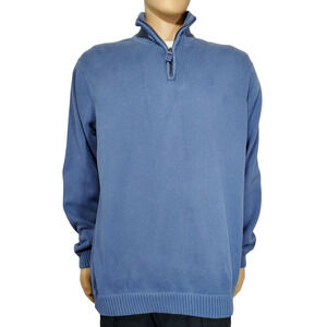 EDDIE BAUER BLUE SWEATER HEAVY COTTON Quarter ZIP SWEATER SIZE XL TALL EUC
